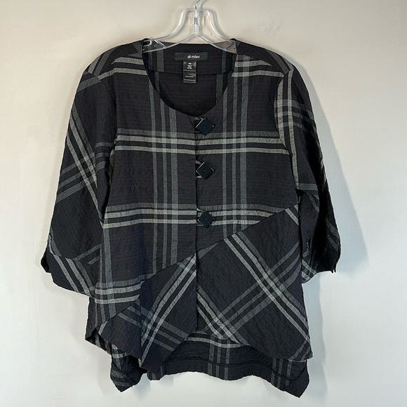Ali Miles Plaid Tunic Top Size PM Artsy Crinkle Fabric Asymmetrical Fall Autumn - Picture 1 of 13
